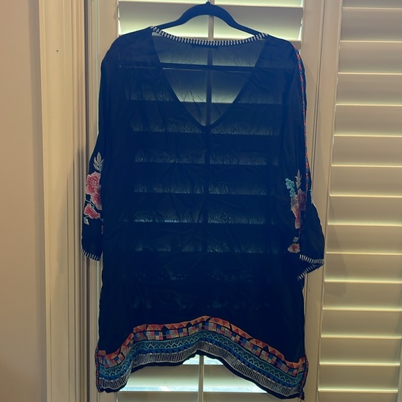 Johnny Was black 3/4 length sleeve tunic top. Floral print. - Picture 2 of 4